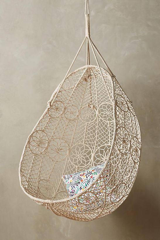 Woven hanging chair — upholstered by M&M Upholstery, Dallas