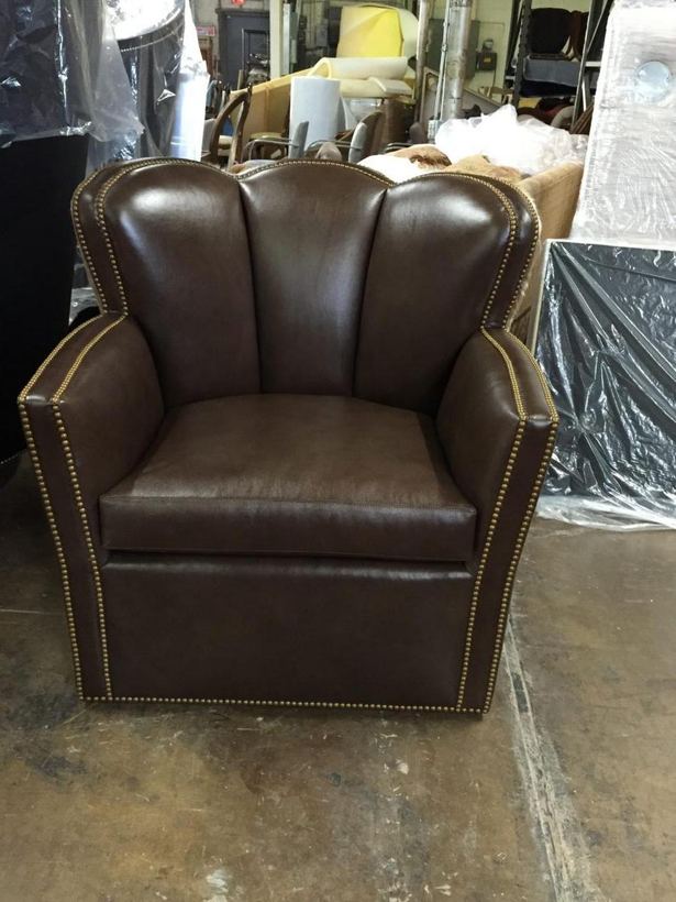 Club chair in brown leather — upholstered by M&M Upholstery, Dallas