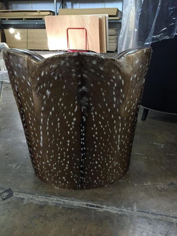 Sculpted tub chair in patterned fabric — upholstered by M&M Upholstery, Dallas